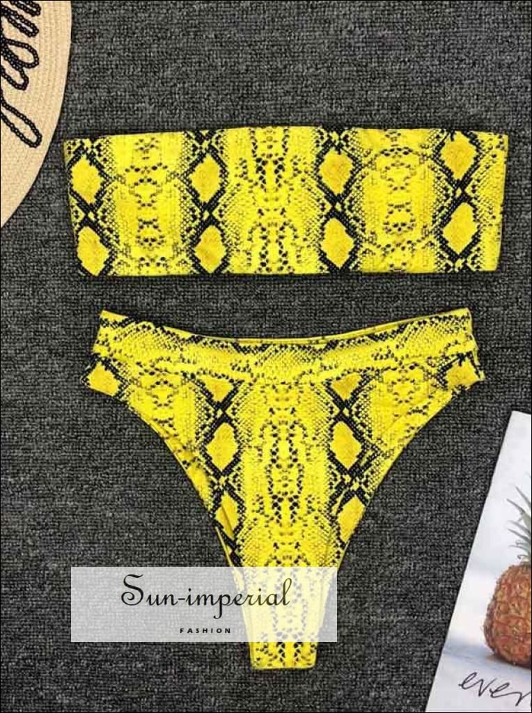 High Waist Bikini Set Yellow Bandeau Swimsuit Thong Two-pieces SUN-IMPERIAL United States