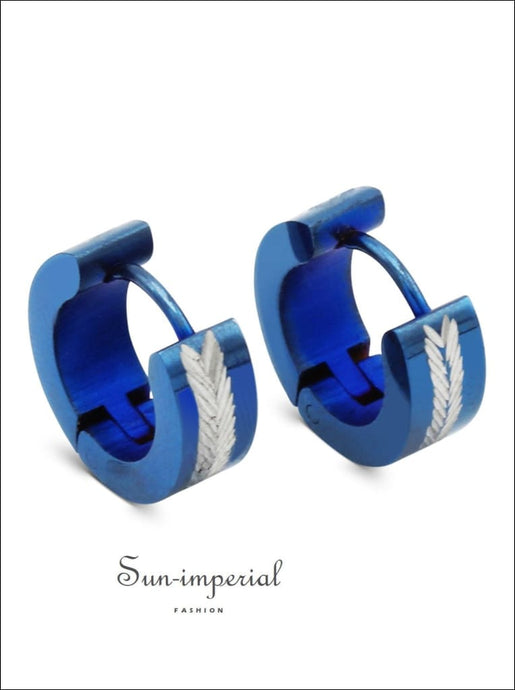 Huggie Hoop Earrings Stainless Steel Blue Designs $10, All Earrings, Blue, clasp, design Sun-Imperial United States