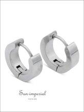 Huggie Hoop Earrings Stainless Steel With Black Design All Earrings, Black, clasp, design, Sun-Imperial United States