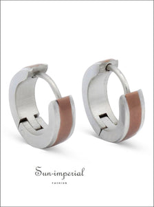 Huggie Hoop Earrings Stainless Steel With Deep Rose Gold Stripes All Earrings, clasp, design, fashion Sun-Imperial United States