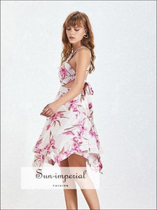 Illinois Dress- Vintage Floral Print Halter Sleeveless Midi Dress Female Dress, High Waist, Knee Length Dresses, Sleeveless, vintage 