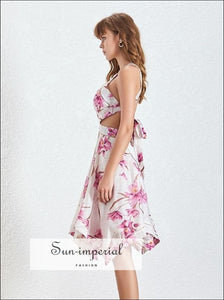 Illinois Dress- Vintage Floral Print Halter Sleeveless Midi Dress Female Dress, High Waist, Knee Length Dresses, Sleeveless, vintage 
