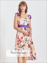 Isabella Dress -floral Bowknot Strap High Waist Asymmetrical Midi Strap, Dresses, Print Women Dress, Sleeveless, vintage SUN-IMPERIAL United