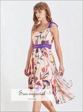 Isabella Dress -floral Bowknot Strap High Waist Asymmetrical Midi Strap, Dresses, Print Women Dress, Sleeveless, vintage SUN-IMPERIAL United
