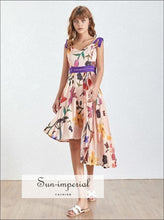 Isabella Dress -floral Bowknot Strap High Waist Asymmetrical Midi Strap, Dresses, Print Women Dress, Sleeveless, vintage SUN-IMPERIAL United