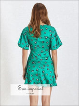 Ivanna Dress in Poison - Summer Print Mini for Women V Neck Short Sleeve High Waist Slim Green Dress, Waist, Sleeve, SUN-IMPERIAL United 