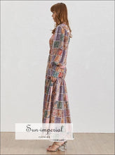 Jacqueline Dress- Vintage Floral Print Patchwork Lantern Sleeve High Waist Maxi Dress Waist, Sleeve, Dresses, Women Dress, vintage 