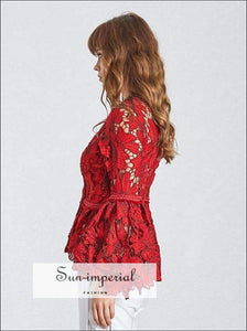 Jade top - Fashion Reddish Women's Shirt V Neck Long Flare Sleeve Lace top