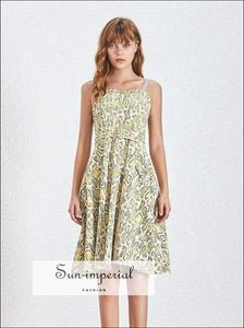 Janelle Dress- Sleeveless Print Women Dress off Shoulder High Waist Knee Length Off Shoulder, Dress, Sleeveless, vintage SUN-IMPERIAL United