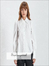 Jayda top - Elegant Lace White Blouse for Women Lapel Long Sleeve Loose Shirt