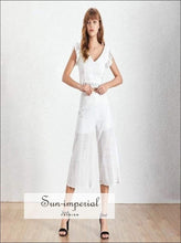 Jenny Two Piece Set - Casual Lace Women V Neck Sleeveless Tops High Calf Length Pants, Waist, Sleeveless, Set, vintage SUN-IMPERIAL United 
