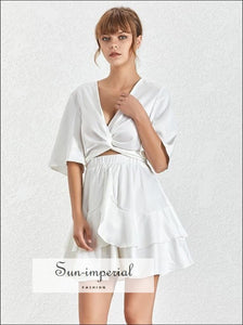 Jess Dress - Satin Solid Black and White Elegant A-line Mini V Neck Half Sleeve High Waist Clothes Summer, Sleeve, Neck, vintage, 