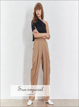 Jonas Pants - Casual Solid Women Pant High Waist Zipper Fly Pockets Pleated Loose over Size Straight