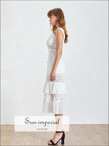 Journee Dress- White Lace Elegant Maxi Dress Sleeveless High Waist Embroidery Slim Ankle Length