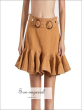 Journey Skirt - a Line Solid Belted Mini Skirt High Waist Ruffles