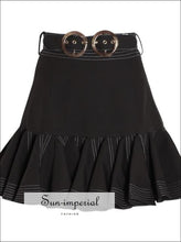 Journey Skirt - a Line Solid Belted Mini Skirt High Waist Ruffles