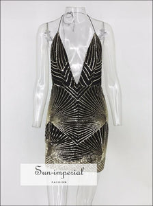 joyfunear sequin dress Joyfunear Square Neck Lantern Sleeve Drawstring Sequin Bodycon Dress