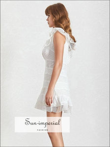 Juliana Dress- Solid a Line Solid White and Black Sleeveless Lace Mini Ruffles Dress