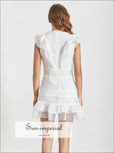 Juliana Dress- Solid a Line Solid White and Black Sleeveless Lace Mini Ruffles Dress
