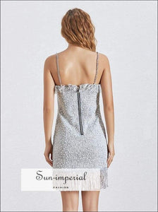 June Dress- Summer Sequined Mini Dress Party Women Sleeveless off Shoulder Spaghetti