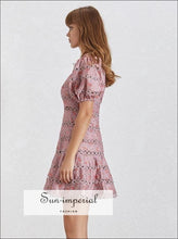 Karina Dress- Vintage Floral Mini Lace Dress O Neck Puff Shoulder High Waist Dresses, Neck, Print Dress, Shoulder, vintage SUN-IMPERIAL 