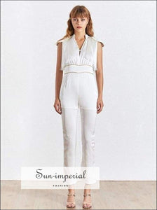 Kate Jumpsuit - Solid Black /white Sleeveless High Waist Slim Cut Lapel Collar, Patchwork Pants, Sleeveless, Summer Jumpsuit, Vintage 