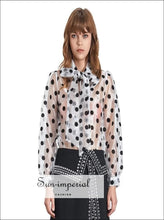 Katia top - Vintage Sheer Casual Polka Dot Women Blouse Bow Collar Lantern Sleeve Loose Shirt