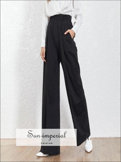 Kira Pants - Black Wide Leg Trousers for Women High Waist Loose Fit Long Elastic Pants