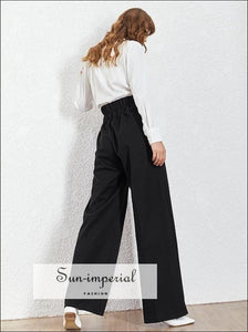 Kira Pants - Grey Wide Leg Trousers for Women High Waist Loose Fit Long Elastic Pants
