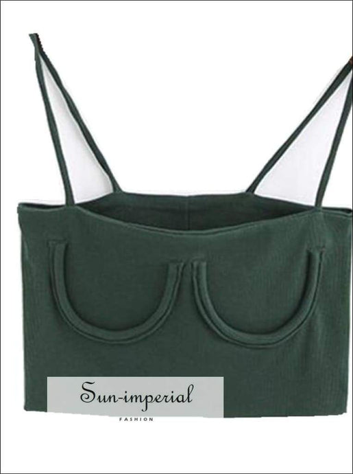 Knitted Chest Crescent Cami Strap Crop top - Green SUN-IMPERIAL United States