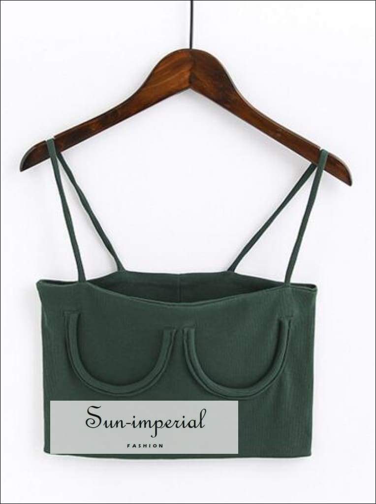 Knitted Chest Crescent Cami Strap Crop top - Green SUN-IMPERIAL United States