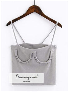 Knitted Chest Crescent Cami Strap Crop top - Grey SUN-IMPERIAL United States