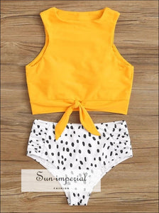 Knot front top with Dot High Waist Bikini Set new Prints 2022 best seller, New Sun-Imperial United States