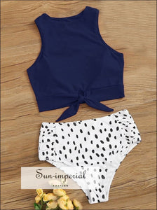 Knot front top with Dot High Waist Bikini Set SUN-IMPERIAL United States