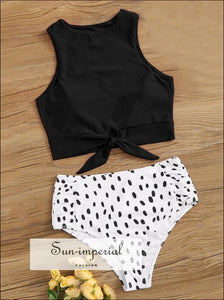 Knot front top with Dot High Waist Bikini Set SUN-IMPERIAL United States
