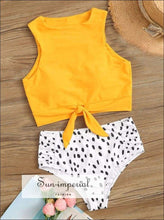 Knot front top with Dot High Waist Bikini Set - Yellow