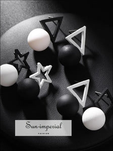 Korean Black White Triangle Square Pentagram Earrings Simple Ball Drop Earrings for Women