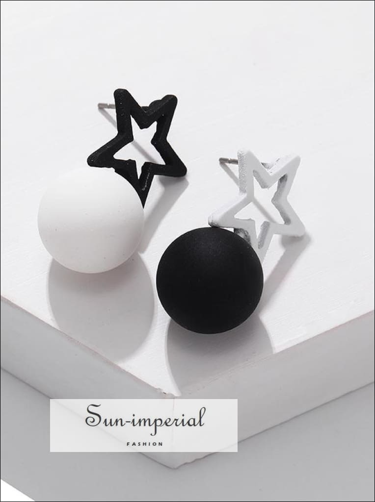 Korean Black White Triangle Square Pentagram Earrings Simple Ball Drop Earrings for Women