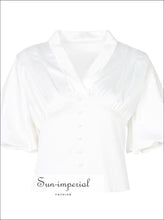 Kyleigh top -women Elegant Solid V Neck Blouse Puffed Sleeve