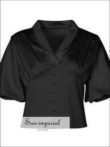 Kyleigh top -women Elegant Solid V Neck Blouse Puffed Sleeve