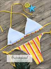 Ladies Striped Print Beach Swimwear Two-piece Fashion Bikini Set High Waist Push-up Bra Straps SUN-IMPERIAL United States