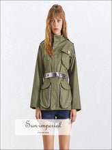 Lauren Coat - Women Military Jacket Coat Long Sleeve Zipper front Pockets Coat