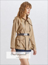 Lauren Coat - Women Military Jacket Coat Long Sleeve Zipper front Pockets Coat