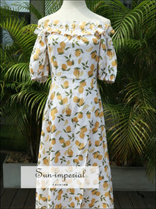 Lemon Print Women Dress Summer Vintage Ruffle off the Shoulder Neck R Sun SUN-IMPERIAL United States