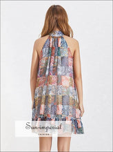Lencom Dress - Vintage Patchwork Sleeveless High Neck Mini Loose Off Shoulder, Sleeveless, Stand Collar, vintage, Women’s SUN-IMPERIAL 