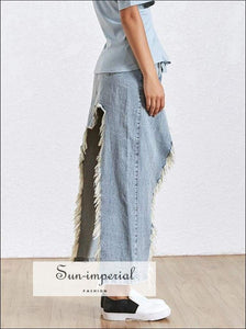 Leona Skirt - Denim Women’s High Waist Split Asymmetrical Maxi Bandage Waist, Skirt, Large Size Skirts, Summer Fashion, Vintage SUN-IMPERIAL