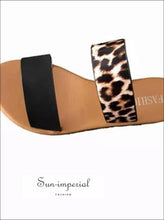 Leopard Double Band Flat Slide Sandals - Black and White animal print, Black, black white, Flat, Flip Flops SUN-IMPERIAL United States