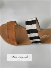 Leopard Double Band Flat Slide Sandals - Black animal print, Flat, Flip Flops, Leather/PU, SUN-IMPERIAL United States