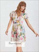Lia Romper - Women Short Sleeve Floral V Neck Patchwork, Sleeve, Neck, vintage, Jumpsuit SUN-IMPERIAL United States