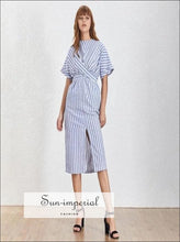 Liberty Dress- Striped Women O Neck Short Sleeve Split Midi Dress Fashion Summer 2019, Hit Color, Dresses, Vintage, SUN-IMPERIAL United 